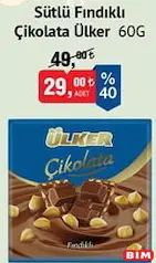 ÜLKER SÜTLÜ FINDIKLI ÇİKOLATA 60 G